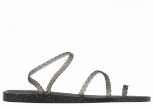 Plecione Sandały Damskie Ancient Greek Sandals Eleftheria Czarne Złote | UOO131AE