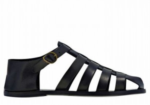 Sandały Rybaka Męskie Ancient Greek Sandals Homer Leather Czarne | TYB297IZ