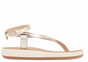 Sandały Z Paskami Damskie Ancient Greek Sandals Salomi Comfort Złote Białe | QNB8496NS