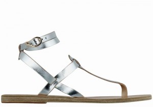 Sandały Z Paskami Damskie Ancient Greek Sandals Estia Leather Srebrne | OQS1357OV