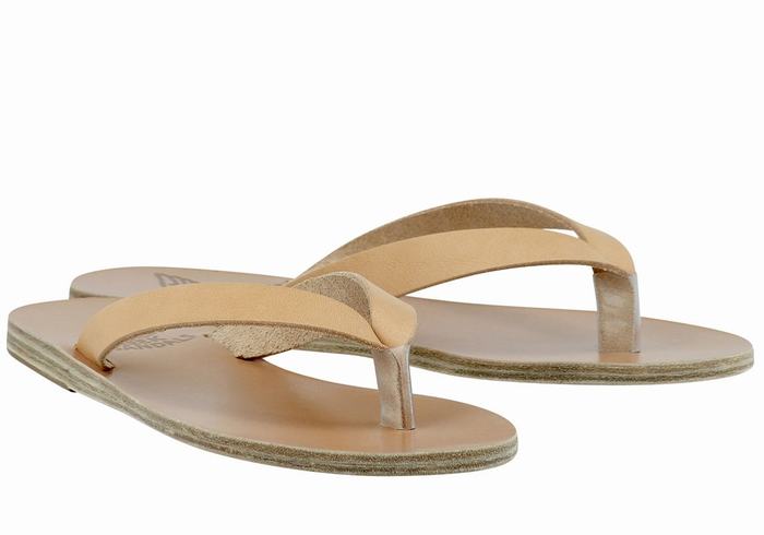 Japonki Damskie Ancient Greek Sandals Hera Leather Beżowe | EYJ7026IX