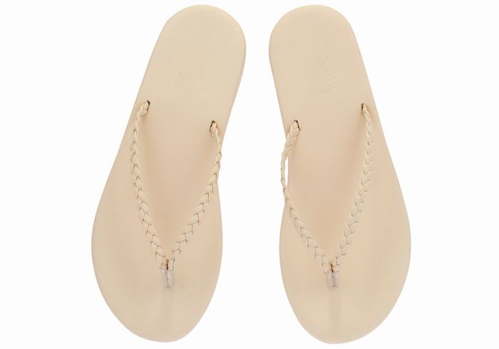 Plecione Sandały Damskie Ancient Greek Sandals Plage Flip Flop Białe | KQP2633QW