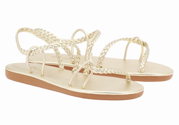 Plecione Sandały Damskie Ancient Greek Sandals Maya Złote Białe | AXN75BQ