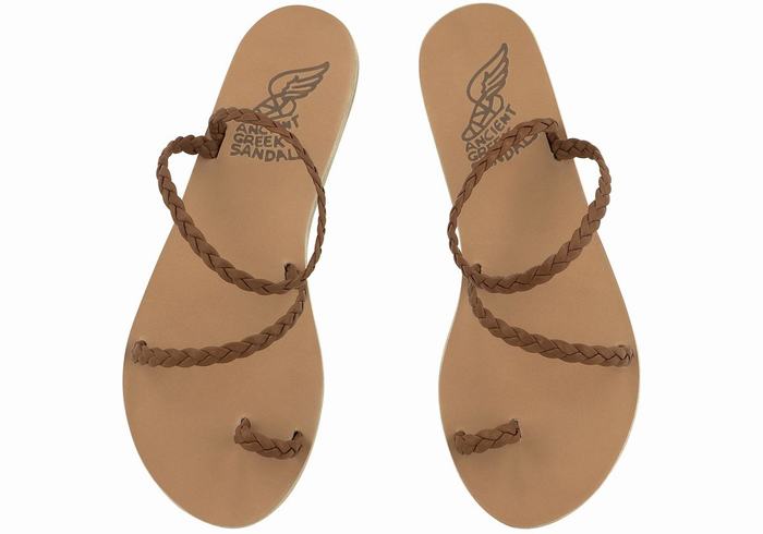 Plecione Sandały Damskie Ancient Greek Sandals Eleftheria Leather Czekolada | ZSN284PV