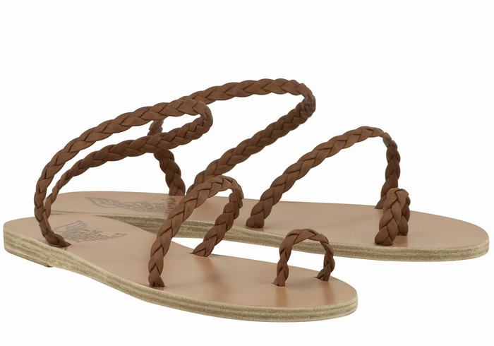 Plecione Sandały Damskie Ancient Greek Sandals Eleftheria Leather Czekolada | ZSN284PV