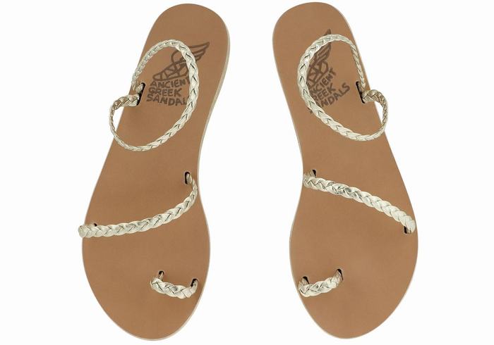 Plecione Sandały Damskie Ancient Greek Sandals Eleftheria Leather Złote Białe | GNJ3773WF