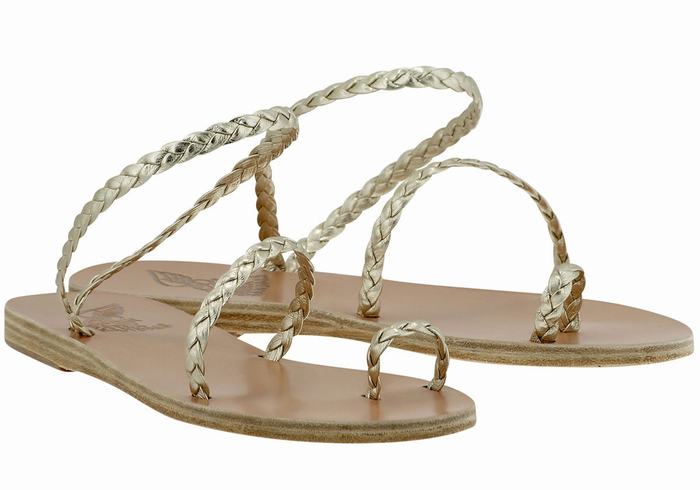 Plecione Sandały Damskie Ancient Greek Sandals Eleftheria Leather Złote Białe | GNJ3773WF