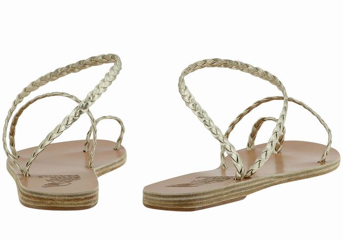 Plecione Sandały Damskie Ancient Greek Sandals Eleftheria Leather Złote Białe | GNJ3773WF