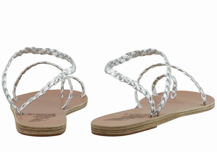 Plecione Sandały Damskie Ancient Greek Sandals Eleftheria Leather Srebrne | DUB8666OL