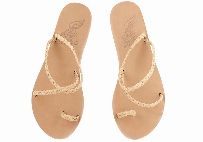 Plecione Sandały Damskie Ancient Greek Sandals Eleftheria Leather Beżowe | QIS179WJ