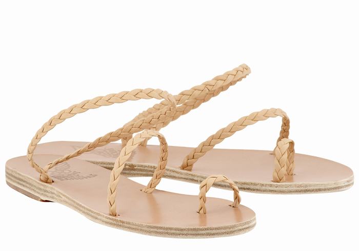 Plecione Sandały Damskie Ancient Greek Sandals Eleftheria Leather Beżowe | QIS179WJ