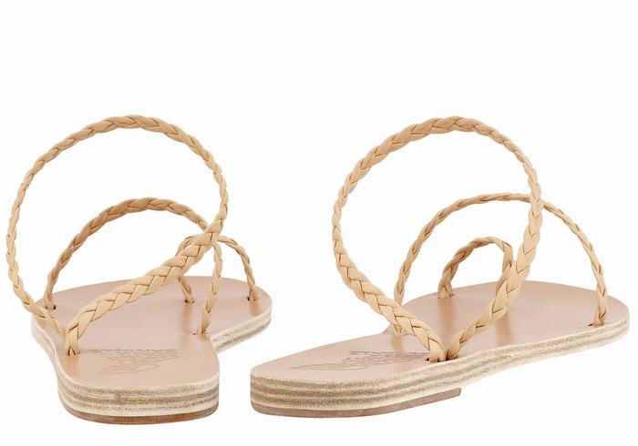 Plecione Sandały Damskie Ancient Greek Sandals Eleftheria Leather Beżowe | QIS179WJ