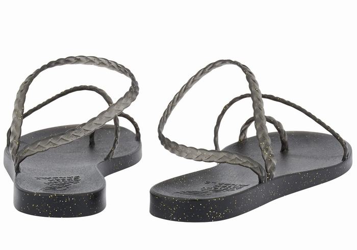 Plecione Sandały Damskie Ancient Greek Sandals Eleftheria Czarne Złote | UOO131AE