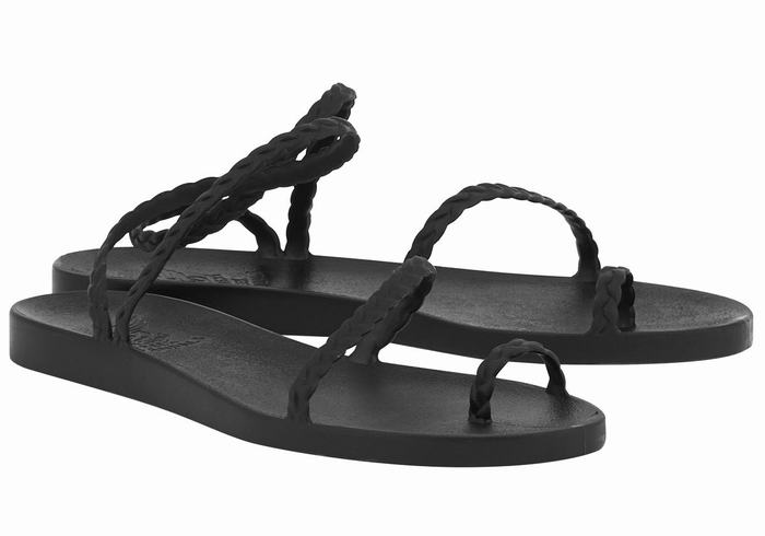 Plecione Sandały Damskie Ancient Greek Sandals Eleftheria Czarne | BWS706ZE