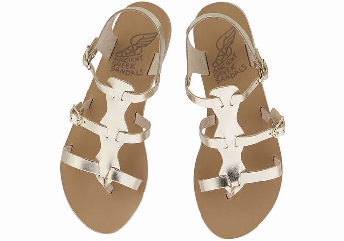 Sandały Casual Damskie Ancient Greek Sandals Grace Kelly Leather Złote Białe | NLU4925VH