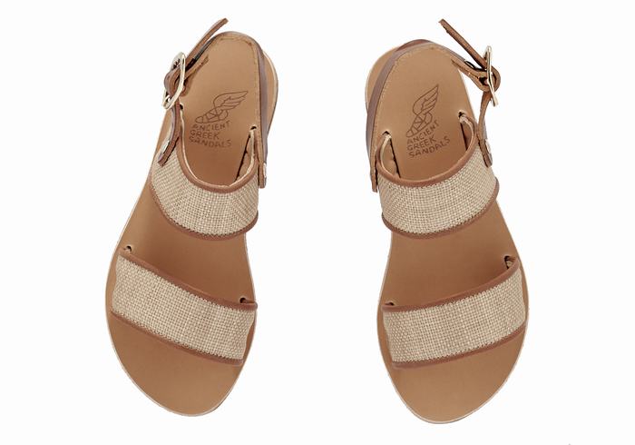 Sandały Casual Dziecięce Ancient Greek Sandals Little Clio Rafia Soft Beżowe Brązowe | KEP1680EZ