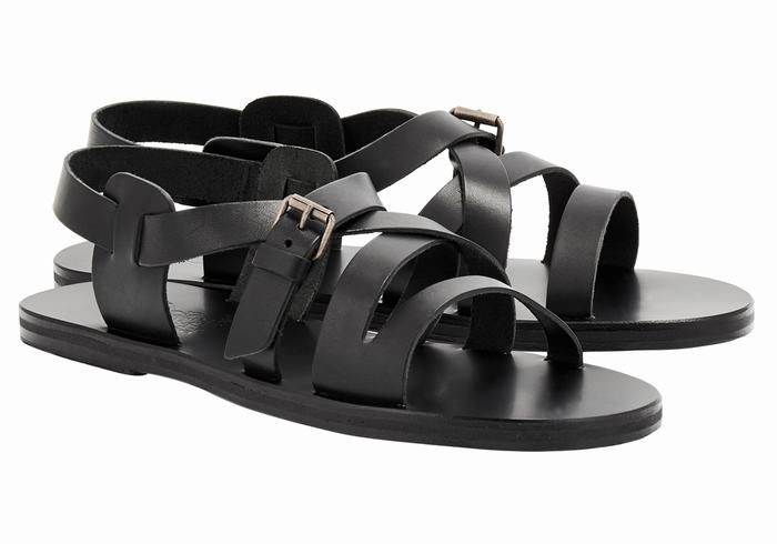 Sandały Casual Męskie Ancient Greek Sandals Hercules Leather Czarne | NBT1614BK