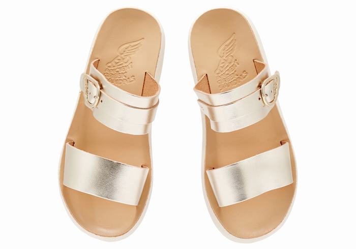 Sandały Do Wsuwania Damskie Ancient Greek Sandals Preveza Comfort Złote Białe | VUW5467SR