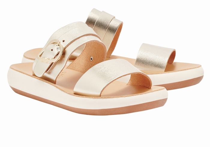 Sandały Do Wsuwania Damskie Ancient Greek Sandals Preveza Comfort Złote Białe | VUW5467SR