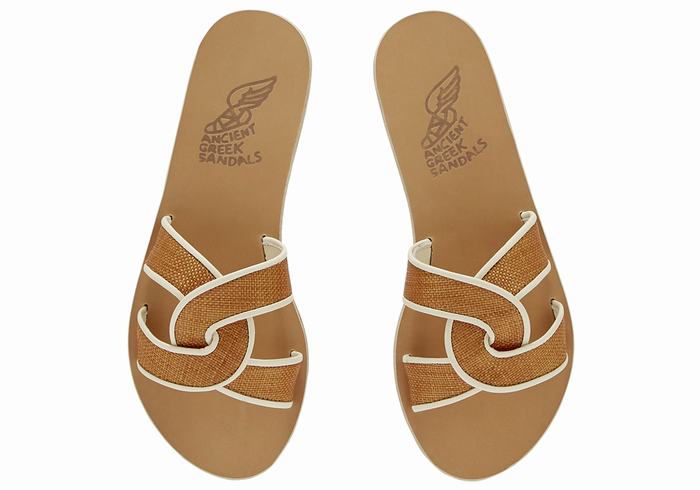 Sandały Do Wsuwania Damskie Ancient Greek Sandals Desmos Brązowe Białe | UPI9532RV