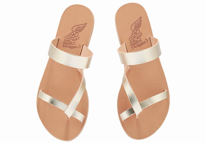 Sandały Do Wsuwania Damskie Ancient Greek Sandals Daphnae Leather Złote Białe | AZQ1620HT