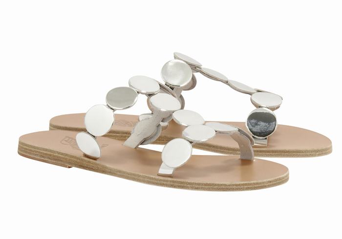 Sandały Do Wsuwania Damskie Ancient Greek Sandals Uranos Leather Srebrne | ZLB8546QU