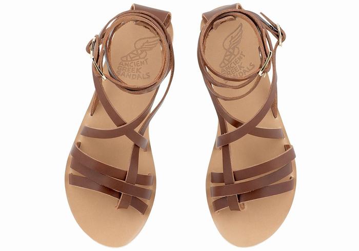 Sandały Gladiatorki Damskie Ancient Greek Sandals Satira Leather Ciemny Brązowe | MBB6567GX