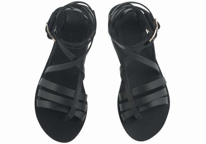 Sandały Gladiatorki Damskie Ancient Greek Sandals Satira Leather Czarne | BRG2883NT