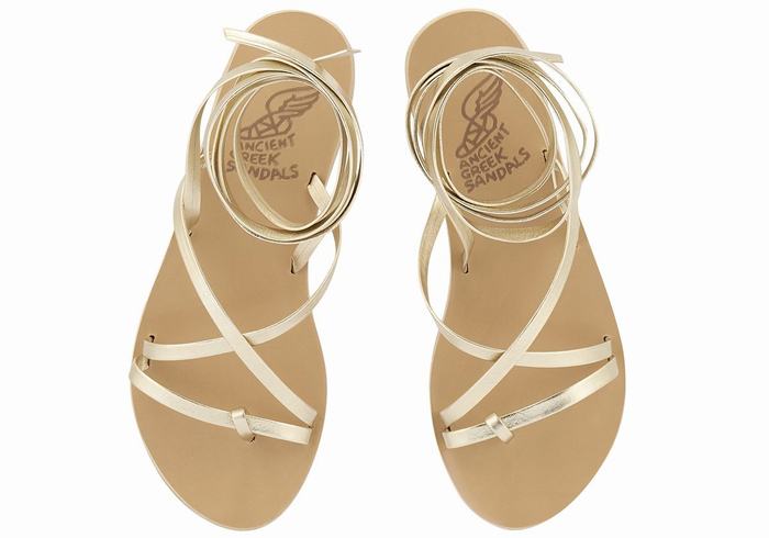 Sandały Gladiatorki Damskie Ancient Greek Sandals Morfi Leather Złote Białe | NTC4930XZ