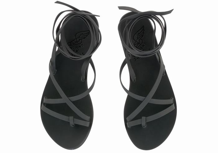 Sandały Gladiatorki Damskie Ancient Greek Sandals Morfi Leather Czarne | EHG1998YD