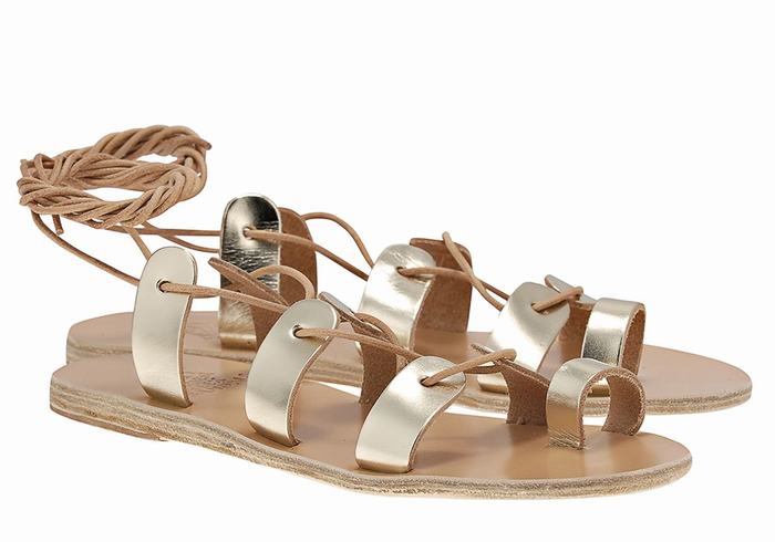 Sandały Gladiatorki Damskie Ancient Greek Sandals Alcyone Leather Złote Białe | PAY2539YN