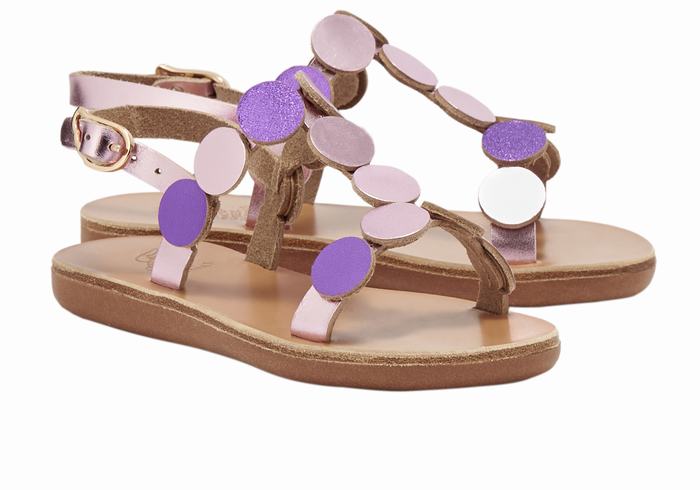 Sandały Płaskie Dziecięce Ancient Greek Sandals Little Uranos Soft Różowe Fioletowe | SIM7984MU