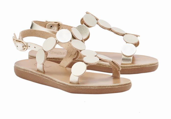 Sandały Płaskie Dziecięce Ancient Greek Sandals Little Uranos Soft Złote Białe | BBK2259LF