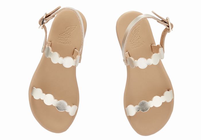 Sandały Płaskie Dziecięce Ancient Greek Sandals Little Orion Soft Złote Białe | SLG3914DY