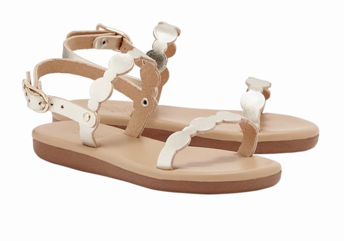 Sandały Płaskie Dziecięce Ancient Greek Sandals Little Orion Soft Złote Białe | SLG3914DY