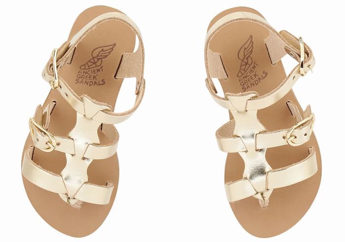 Sandały Płaskie Dziecięce Ancient Greek Sandals Little Grace Kelly Soft Złote Białe | JZC384IL