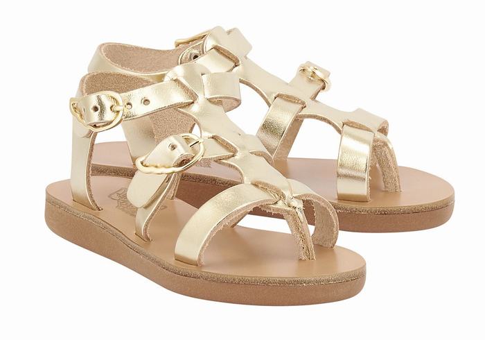 Sandały Płaskie Dziecięce Ancient Greek Sandals Little Grace Kelly Soft Złote Białe | JZC384IL