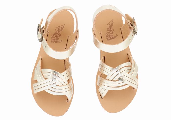 Sandały Płaskie Dziecięce Ancient Greek Sandals Little Electra Soft Złote Białe | GJS6323HV