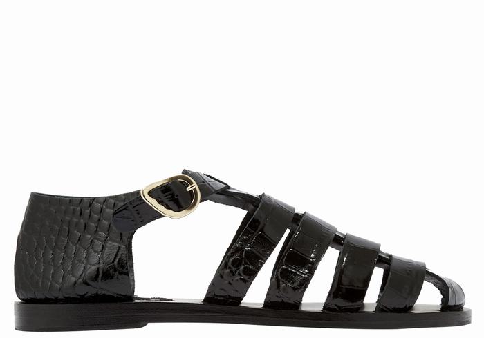 Sandały Rybaka Damskie Ancient Greek Sandals Homeria Czarne | FSG9965KW