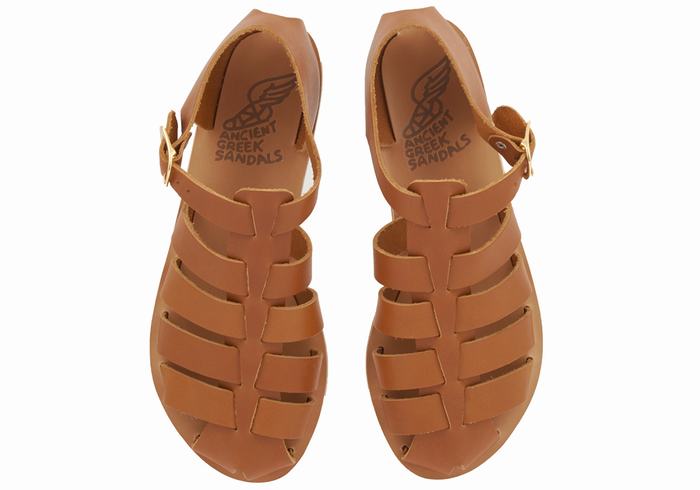 Sandały Rybaka Damskie Ancient Greek Sandals Homeria Leather Ciemny Brązowe | DJU7983CL