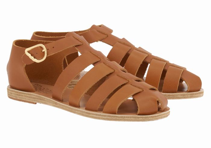 Sandały Rybaka Damskie Ancient Greek Sandals Homeria Leather Ciemny Brązowe | DJU7983CL