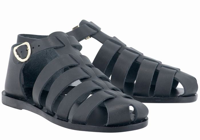 Sandały Rybaka Damskie Ancient Greek Sandals Homeria Leather Czarne | GEU566XS