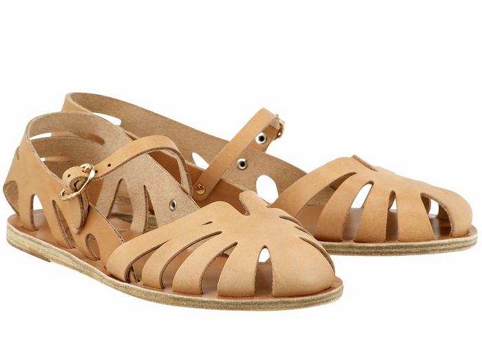 Sandały Rybaka Damskie Ancient Greek Sandals Apollonia Leather Beżowe | OMK564PN