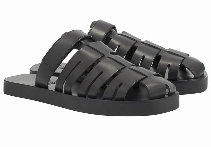 Sandały Rybaka Męskie Ancient Greek Sandals Filoklis Leather Czarne | OBN3318EQ