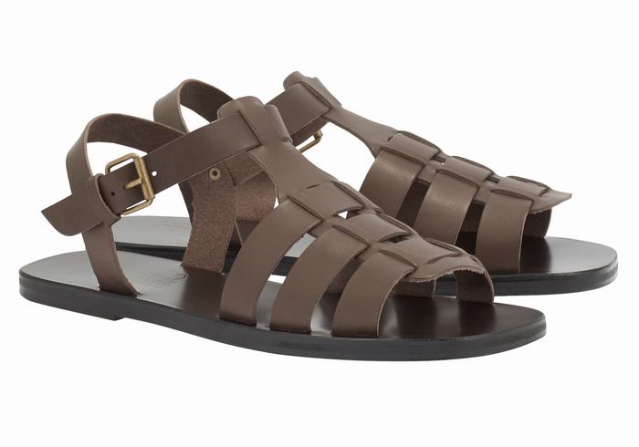 Sandały Rybaka Męskie Ancient Greek Sandals Ektoras Leather Czekolada | YIO8067XQ