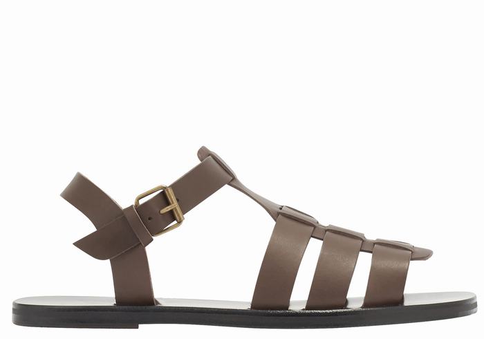 Sandały Rybaka Męskie Ancient Greek Sandals Ektoras Leather Czekolada | YIO8067XQ