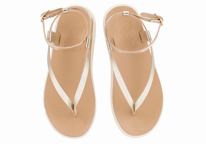 Sandały Z Paskami Damskie Ancient Greek Sandals Salomi Comfort Złote Białe | QNB8496NS