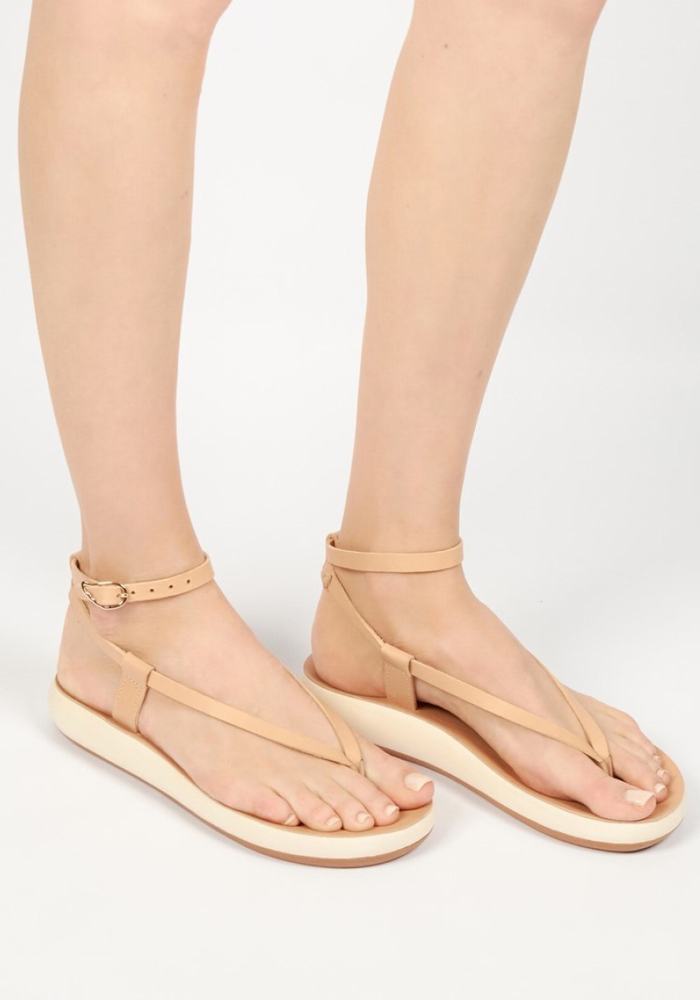 Sandały Z Paskami Damskie Ancient Greek Sandals Salomi Comfort Złote Białe | QNB8496NS