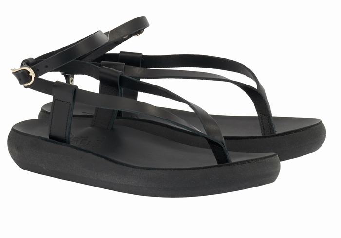 Sandały Z Paskami Damskie Ancient Greek Sandals Salomi Comfort Czarne | RPI7559BR