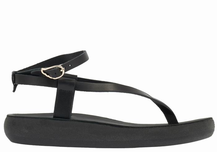 Sandały Z Paskami Damskie Ancient Greek Sandals Salomi Comfort Czarne | RPI7559BR